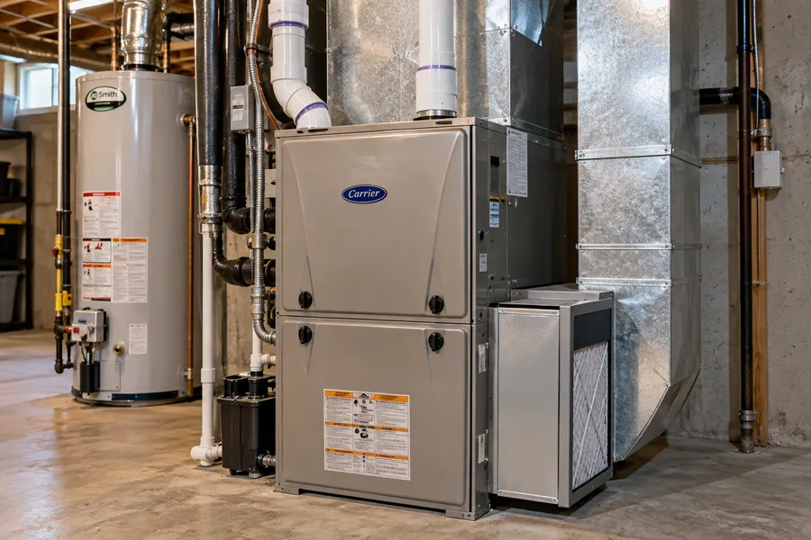 Gas furnace and water heater in an unfinished basement